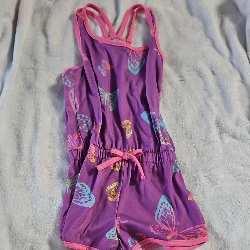 Purple Butterfly Print Kids Romper